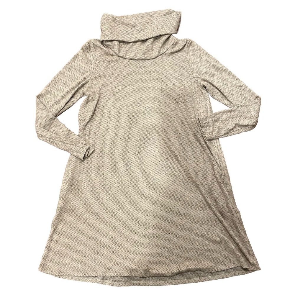 AGB Cowl Neck Reverse Knit Long Sleeve Pullover Sweater Dress Champaign L